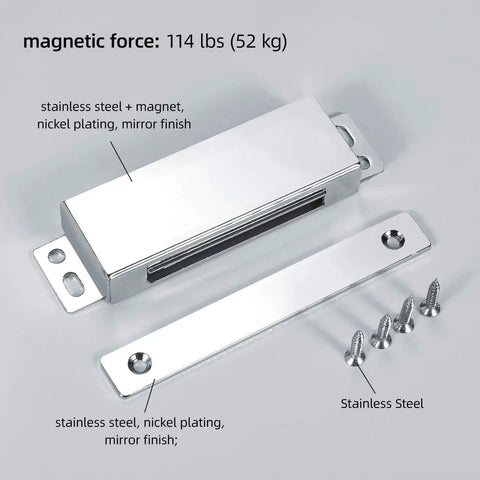 Heavy Duty 114 Lbs Magnetic Cabinet Catch Set in Stainless Steel 2 Pack, Rustproof Nickel Plated, Mirror Finish
