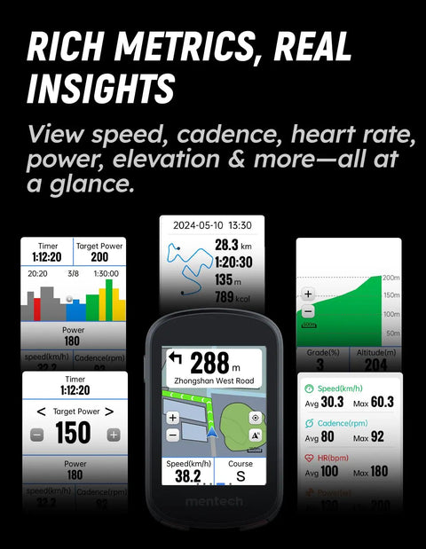 Avant 700 GPS Bike Computer With 2.8 Inch Touchscreen displaying ride metrics and maps, dual band satellite tracking.