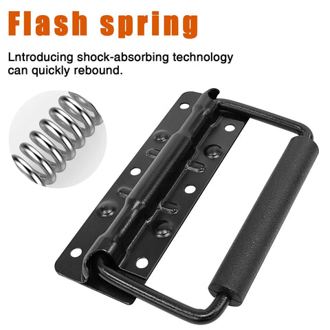 Premium Stainless Steel Toolbox Handles 4.99 Inches Heavy Duty Spring Loaded Case Handles With Baked Enamel Finish, close-up of spring.