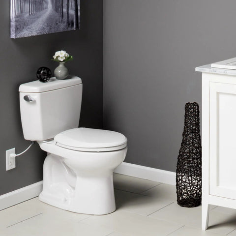 Radiance Cozy Heated Night Light Toilet Seat With Slow Close and Adjustable Fit Round White Plastic Seat 3 Temperature Settings, installed.