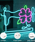 Floral Sewing Machine Neon Sign For Wall Decor LED Light Thats The Vibe With Colorful Floral Sewing Decor For Bedroom Girls Room Sewing Room Tailor Shop Craft Room Flower Shop Size 14.8 By 11.2 Inches with USB interface and power options