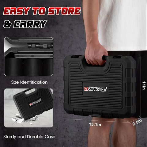 Carrying case for Half Inch Drive Impact Socket Set, 29-Piece Cr-V-M Steel Deep Sockets SAE Three Eighths to One Inch