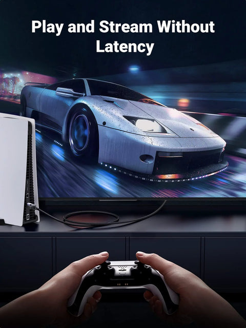 UGREEN Cat 8 Ethernet cable, 6ft braided shielded LAN cable for gaming, connected to console.