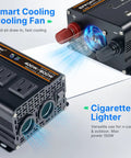 No Sweat 400 Watt 12V To 110V Power Inverter With 800W Peak Muscle, showing dual AC outlets and cigarette lighter adapter.