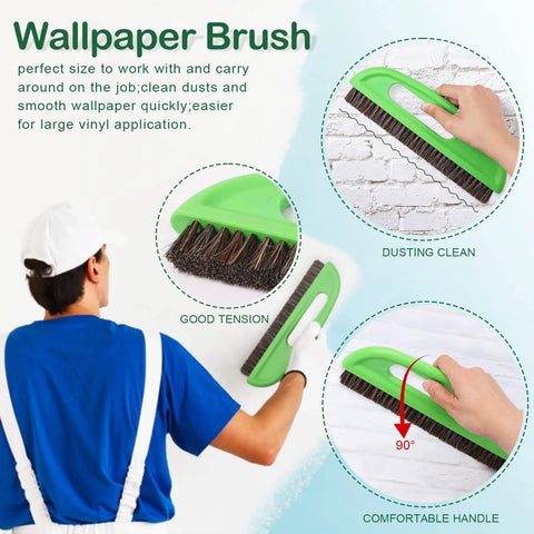 Man using wallpaper brush from Wallpaper Smoothing Tools Kit With Squeegee Smoother Seam Roller And Brush Pro Grade For Peel And Stick