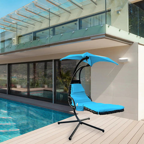 Outdoor Hanging Lounge Chair Cushion Cover And Umbrella Fabric Set For Patio Curved Chaise Lounges Swing Hammock Chairs Waterproof Soft Fabric Blue Cushion Not Included