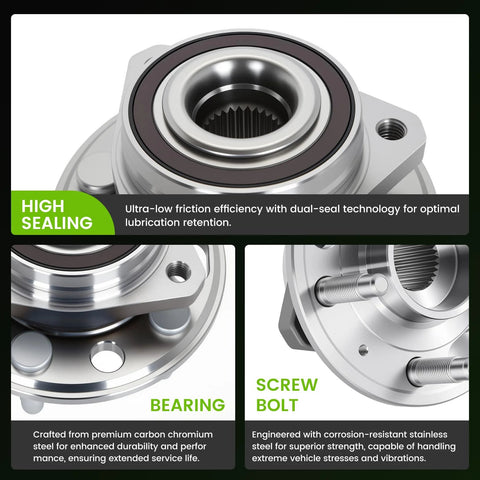 Two Pack Front And Rear Wheel Bearing And Hub Assembly 513288 Fit 2010-2017 Equinox Malibu Impala Terrain Lacrosse Regal Allure With 5 Lug And ABS Sensor Direct OEM Replacement, close-up view of bearing details.