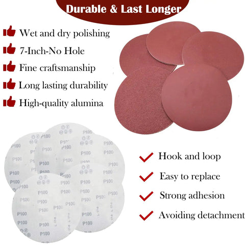 50 Pack 7 Inch Sanding Discs Set With Grits 60 80 120 180 240 For Random Orbit Sanders Hook And Loop Aluminum Oxide Paper shown