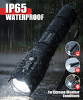 Two Pack LED Flashlight Set With Zoomable Beam Five Modes Waterproof Tactical Torch for outdoor use, rainproof design on display