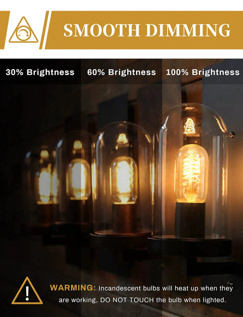 Vintage Edison Light Bulbs 40 Watt Incandescent Amber Glass Warm White 2700K E26 Base 6 Pack for smooth dimming effect