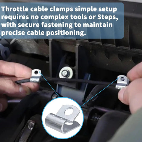 Hands installing Vibration Proof Cable Guide Clamps for Throttle Cables Wiring Tubes and General Installations in engine area.