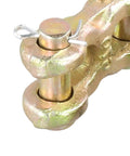 8 Pack 3/8 Inch Double Clevis Links Galvanized G70 Grade Alloy Steel Twin H Type Chain Connectors showing detailed hinge and pin.