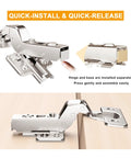 2 Pack Inset Soft Close Cabinet Hinges For Frameless European Kitchen Cabinets With 35mm Cup Clip On, shown installed and separate