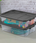 Box Stacker Modular Clear 40 Quart Storage Bin For Easy Organization And Space Saving Stackable See Through Plastic Container