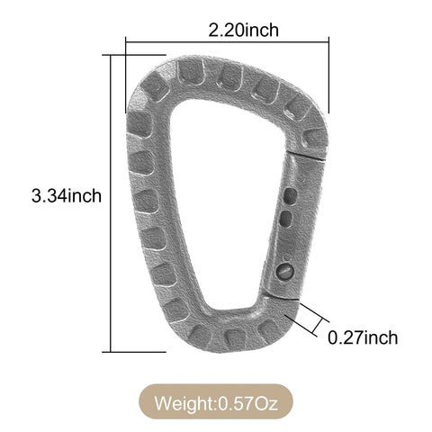 Dimensions of a carabiner from Sixteen Pack Heavy Duty Tactical Carabiners Keychain Clips With Spring Snap D Rings Lightweight Plastic Utility Hooks