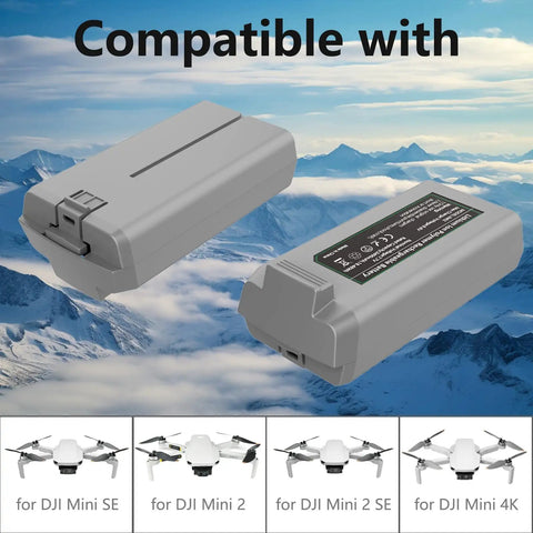 Two Pack 2400mAh 7.7V Battery Set With Display Charging Hub For DJI Mini 4K Mini 2 Mini 2 SE Mini SE, batteries on mountain backdrop