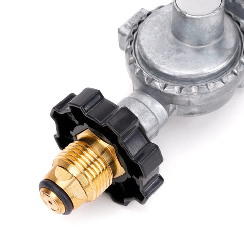 Stanbroil horizontal two-stage propane regulator with brass 3/8 in. NPT thread and black knob for RVs and campers