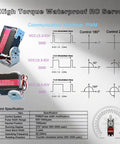 Diagram of Beefy 150Kg Digital RC Servo With Dual Shafts, 12V High Torque Metal Gear, PWM control specifications displayed