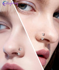 Close-up of 20G Butterfly Horseshoe Nose Ring with Push Pin Ends in 316L Surgical Steel, adorned with CZ stones for septum piercing.