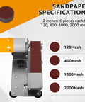Grab And Go Multifunction Belt Sander With 7 Speed Settings Low Noise Portable Belt Grinder showing sandpaper mesh options