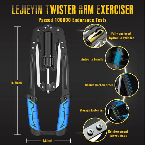 Upgraded Hydraulic Arm Exerciser With Adjustable Resistance From 22 To 440 Lbs. 16.5in length, anti-slip handles, double carbon steel.