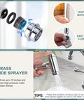 4 Hole Kitchen Faucet With Sprayer, 8 Inch Centerset Brass Bridge Kitchen Faucet With Two Handles And Side Sprayer, Chrome Finish