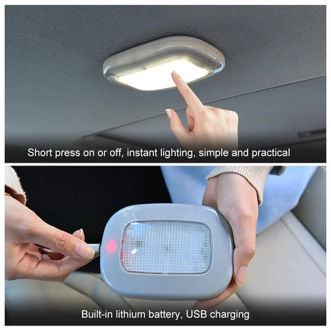 Wireless Magnetic USB Car Dome Light For Interior Ceiling, user pressing soft LED lamp on car roof, easy install