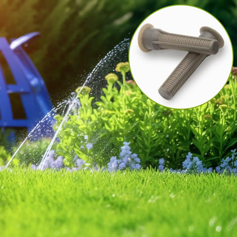 30 Pack Spray Sprinkler Nozzle Filters With Variable Arc, Easy Replacement For Pop Up Heads, DIY Friendly Generic Irrigation Filter Compatible With Hunter And Rain Bird Sprinklers, Durable ABS Brown shown in use in a garden.