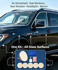 Car Glass Scratch Remover Kit with 100G Cerium Oxide Powder Windshield Scratch Repair shown with vehicle and kit contents