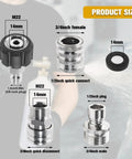 Aezpc stainless steel pressure washer quick-connect adapter kit with M22-14/15mm swivels, 3/8 in QC and 1/2 in QR, 8-set
