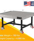 Rock Solid Mobile Welding Fixture Table 60X60X36 with slick laser cut grid holes, heavy-duty casters, and flat design.