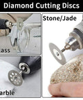 Diamond cutting discs set for Dremel rotary tool; includes 3 discs for glass, marble, and stone/jade