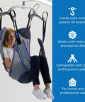 Full Body Mesh Commode Sling Patient Aid Designed For Hoyer Lifts With Four Positioning Straps assisting in safe transfer for patients.