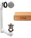 1-1/2 Inch Bath Waste And Overflow Kit With Pull Drain Stopper, Two-Hole Faceplate Top Elbow, Schedule 40 PVC, Satin Nickel Finish, 4-Pack.