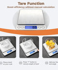 High Precision Kitchen Scale With 105 Oz Capacity And 0.01 Oz Accuracy For Cooking Baking And Meal Prep Tare Function Dual Trays And Clear LCD Display with tare function demonstration
