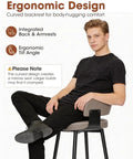 Man sitting on Set of 6 30 Inch Swivel Bar Stools With Curved Back Mid Century Modern Faux Leather Upholstery And Decorative Stitching
