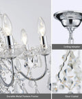 Close-up of Mini Crystal Chandelier with K9 Crystals, Chrome Finish, 5 E12 Bulbs, Living Room Pendant Lighting components