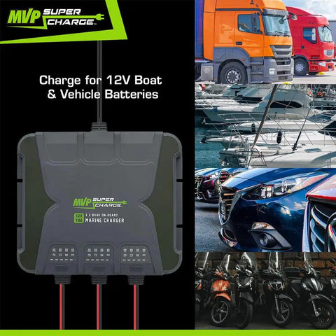 Beefy Three Bank 30 Amp Marine Battery Charger With 10 Amp Per Bank Onboard 12V Waterproof Boat Charger And Battery Maintainer For AGM Calcium Lithium And Deep Cycle Batteries