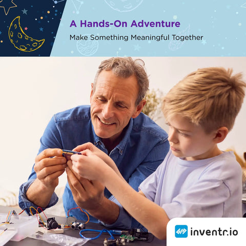 Premium 30 Day Space Mission Coding Course For Adults And Teens With Robotics And Engineering Projects, Arduino IDE Compatible Kit, Real NASA Researchers And Pro Level Video Lessons, Hands On STEM Adventure father and boy assembling robotics kit