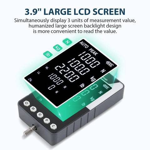 1000N Digital Force Gauge Push Pull Meter With USB Output And Free Data Logging Software Type C To USB Cable Included For Precise Tension And Compression And Material Testing, 3.9-inch LCD screen