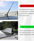 Before and after installation of Shark Fin Antenna Cover For Car Made From Tough ABS Waterproof Dustproof And Sunproof With A Sleek Piano Finish.