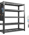 Heavy Duty Garage Shelving Unit 2500 Lbs Total Load, 5 Tier Metal Shelves With Tool Storage Bag, Adjustable Industrial Storage For Basement And Garage Organization, 38.2 W x 66 H x 16 D, black steel shelves