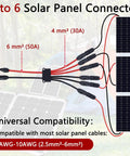 Diagram of Solar Panel Parallel Connector Kit For 2 To 6 Panels Y Branch Cable Splitter With Tool Free MC4 Design showing connections and specifications.