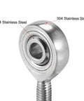 6mm Bore Rod End Bearing With M6x1 Right Hand Male Thread In Stainless Steel, Self Aligning Workhorse Joint For Precision Machinery, 9 Degree Angular Misalignment, Corrosion Resistant, 25mm Thread Length, 304 stainless steel close-up