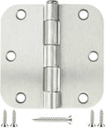 Top Shelf Residential Brushed Nickel Door Hinges Three Point Five Inches with six screw holes and rounded corners for closets.