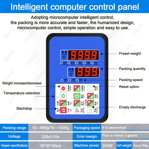 Intelligent computer control panel for Plug And Play Automatic Granular And Powder Filling Machine, featuring digital displays and settings.