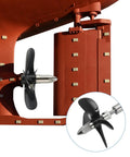 Driveshaft And 4 Blade Stainless Steel Propeller Kit For RC Boats shown installed with universal joint and 55mm propeller diameter.