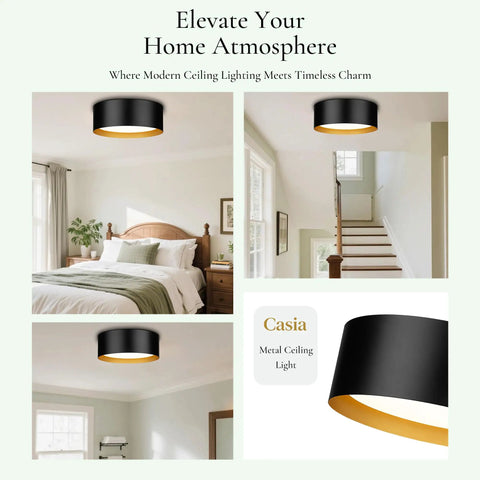 Two Light Frosted Glass Flush Mount Ceiling Light In Black With Gold Inner Accent Sleek Modern Vibe Metal Fixture for bedroom
