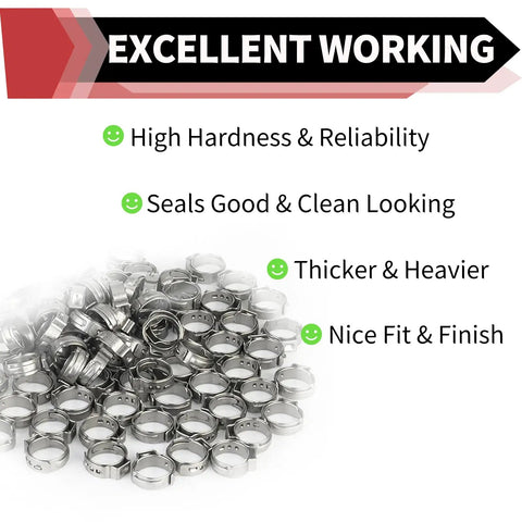 Pack Of 100 1/2 Inch Stainless Steel Pex Cinch Clamp Rings For Pex Tubing Pipes with excellent working features