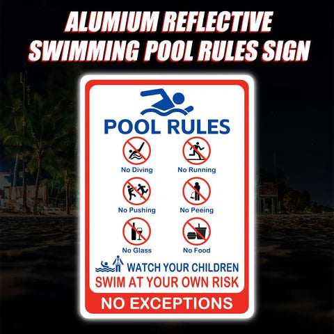 Big Pool Rules Sign 10x14 Inches For Outdoor Pools And Water Parks No Diving No Running No Pushing No Peeing No Glass No Food Rust Free 040 Aluminum Warning Sign For Swim Areas Keep It Safe